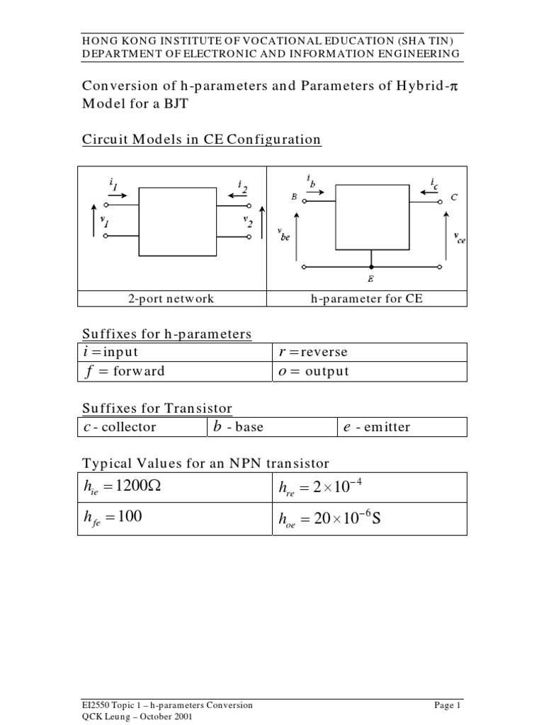 h Parameters Conversion