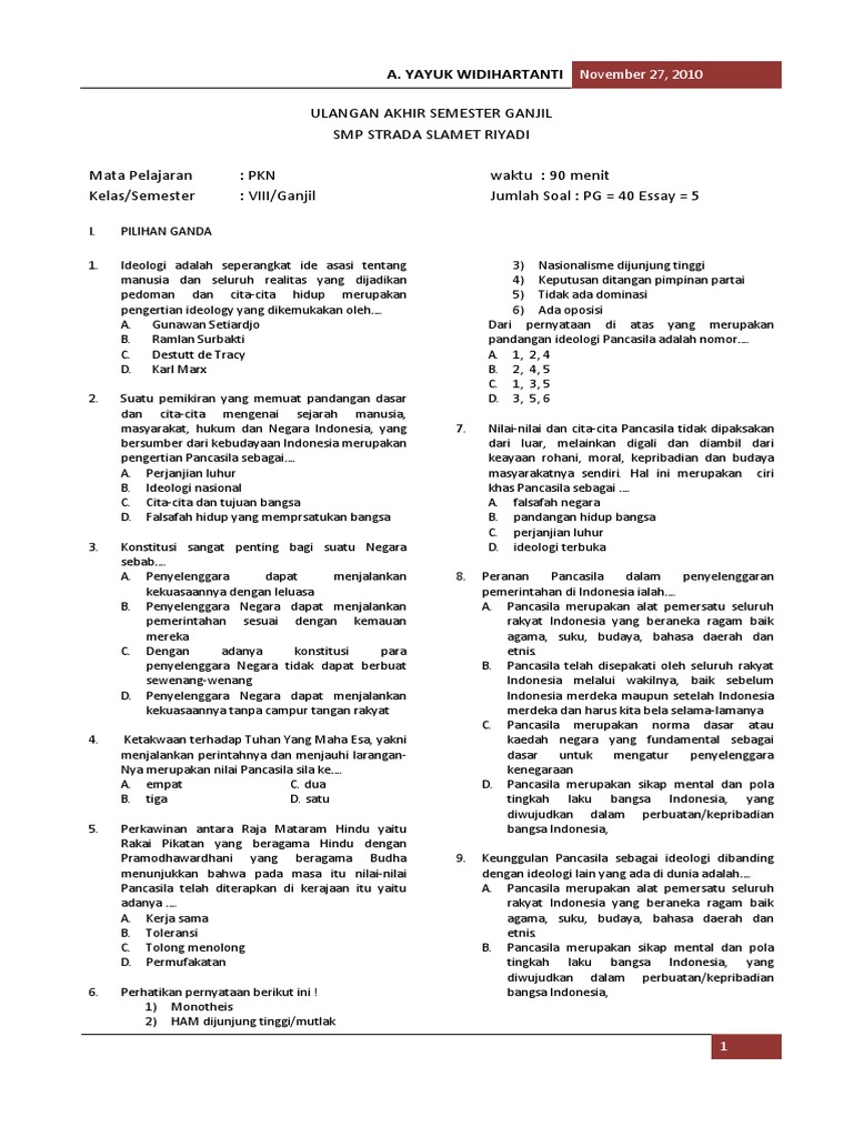 LATIHAN SOAL PKn KELAS VIII