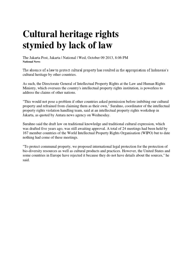 Indonesia's Cultural Heritage Rights Issues | PDF