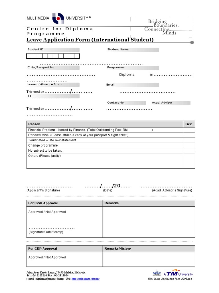 Leave Application Form for Students | PDF | Finance & Money Management
