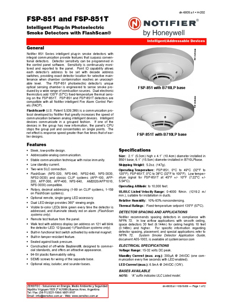 Detector de Humo FSP-851 Intelligent - Zensitec | PDF | Relay ...