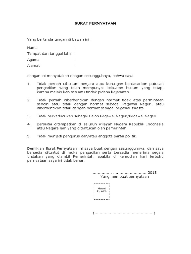 Surat Pernyataan 5 Poin