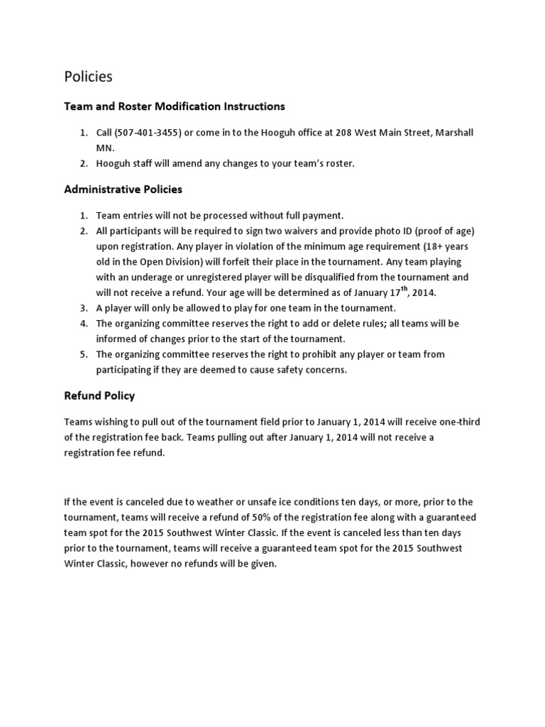 Team Registration and Policy Guidelines | PDF