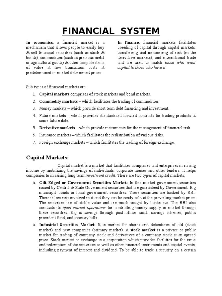 Overview of Financial Markets and Types | PDF | Swap (Finance ...
