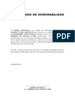 Modelo de Certificado de Honorabilidad