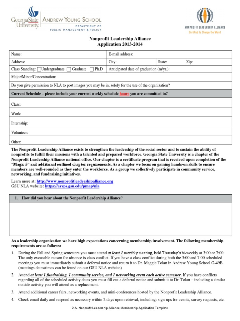 2 A Nonprofit Leadership Alliance Membership Application Template