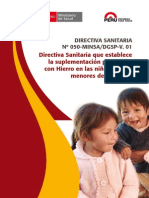 Directiva Sanitaria Que Establece La Suplementacion Preventiva Con Hierro en Las Ninas y Ninos Menores de Tres Anos