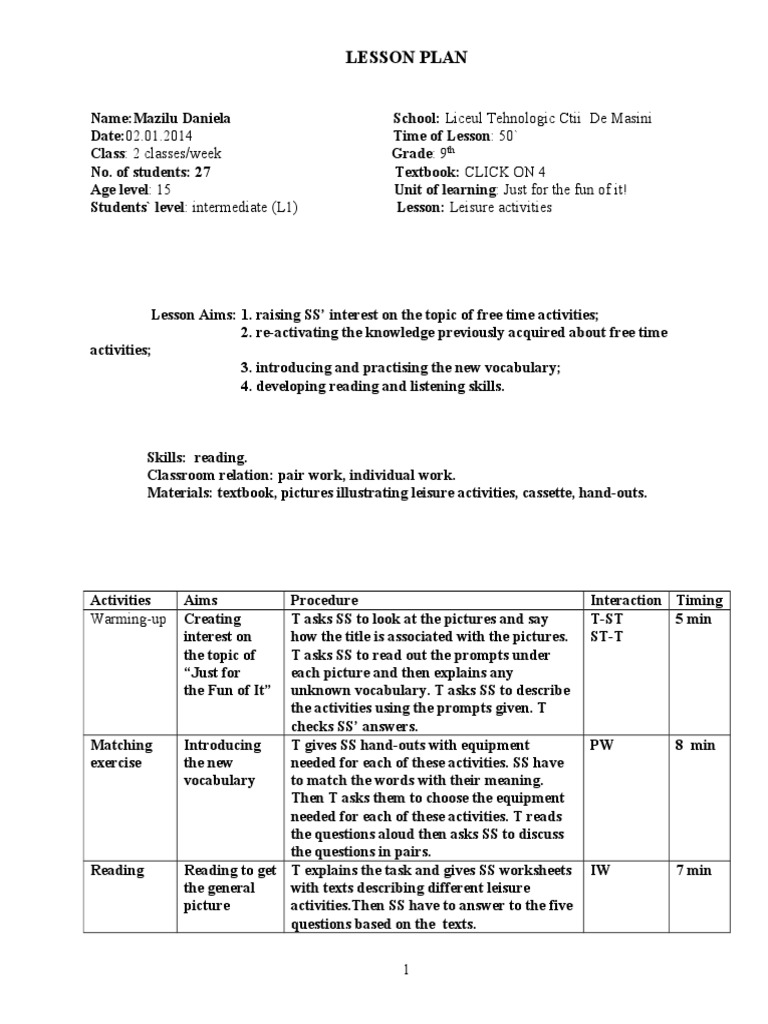 Lesson Plan Reading | PDF