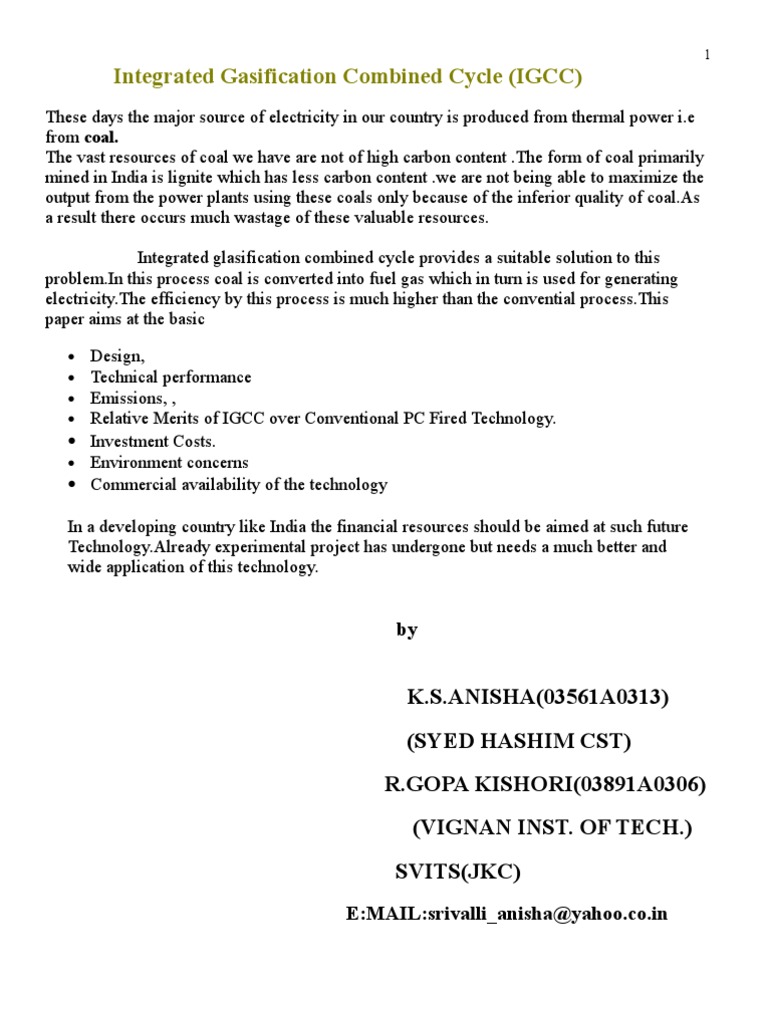 IGCC Power Plant: Efficiency & Design | PDF | Gasification | Coal
