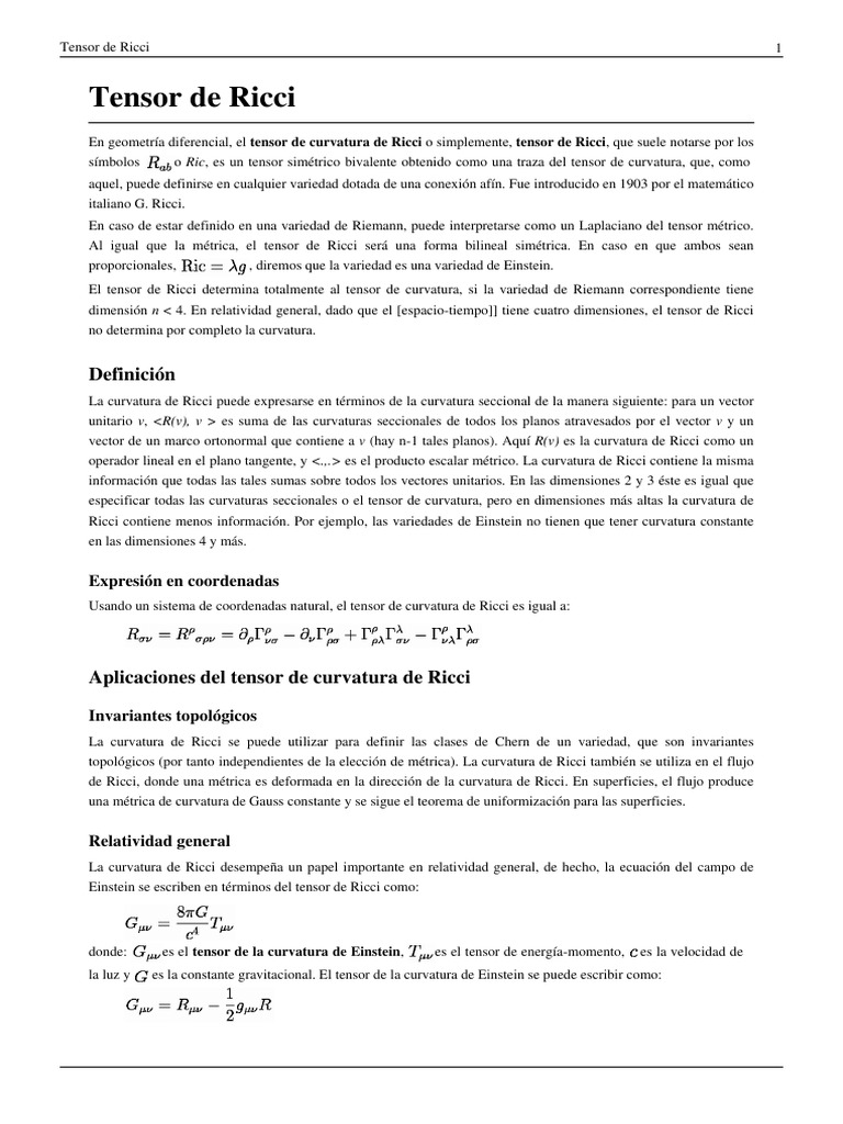 Introducción al Tensor de Ricci | PDF | Espacio | Física teórica