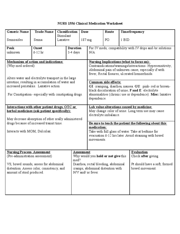 Drug Senna Drug Card Digestive Diseases Digestive System