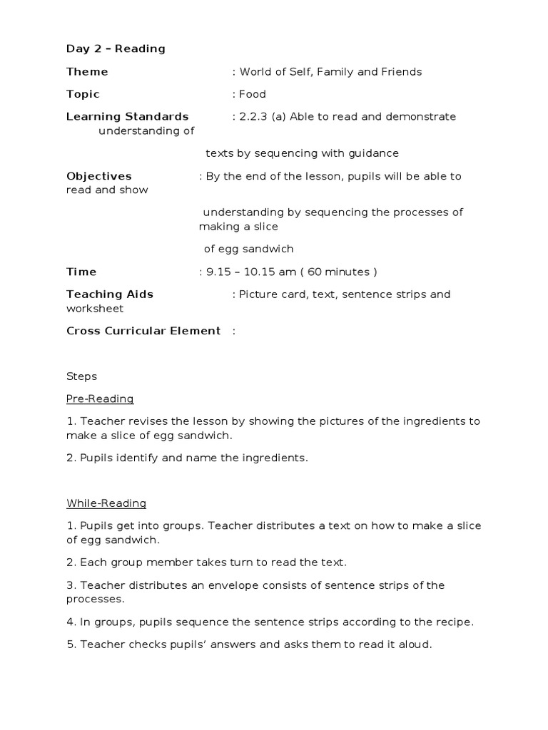 Day 2 - Reading Theme Topic Learning Standards | PDF | Foods | Cooking