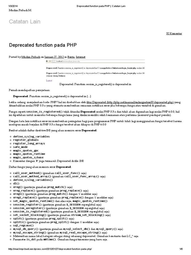 Fungsi Deprecated dalam PHP | PDF | Karier & Perkembangan | Metode ...