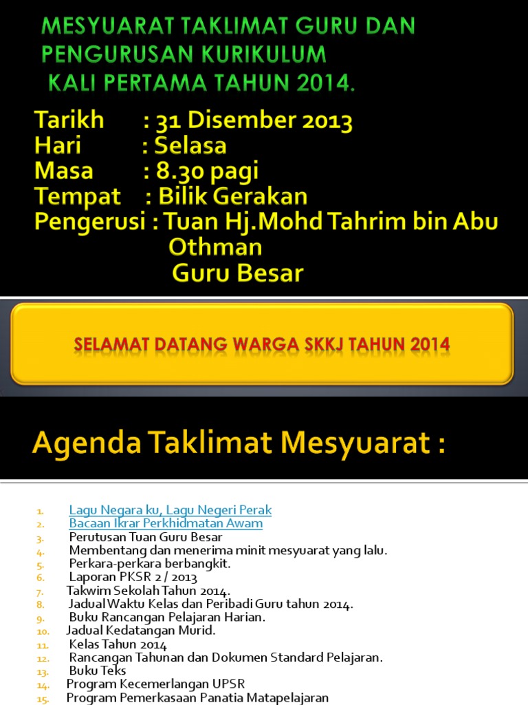 Agenda Mesyuarat Taklimat Pengurusan Sekolah Kali Pertama Tahun 2014 Pdf