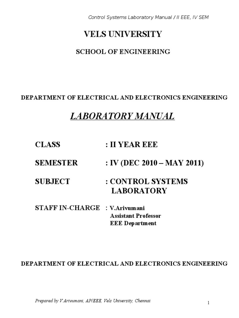 Control System Lab Manual PDF Servomechanism Electric Motor