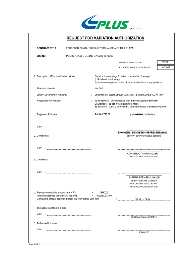 Request For Variation Authorization | PDF | Infrastructure | Real ...