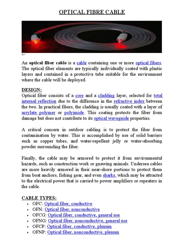 Optical Fibre Cable: Design | PDF | Optical Fiber | Transmission Medium