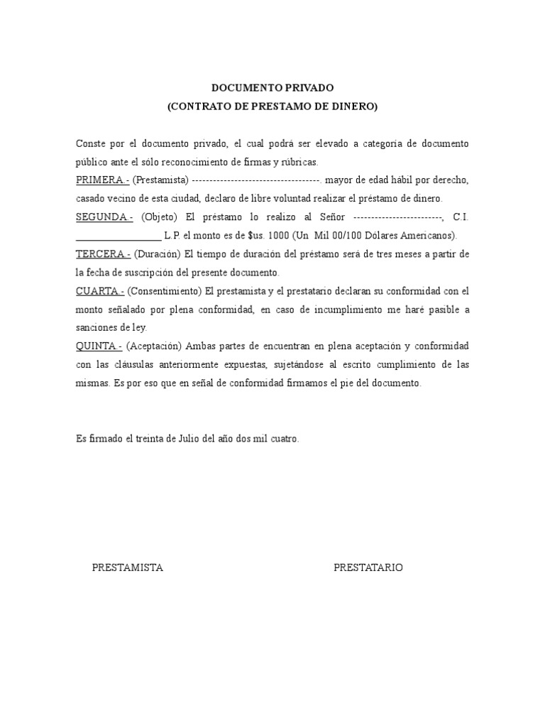 Contrato de Préstamo de Dinero Simple | PDF | Gobierno | Justicia