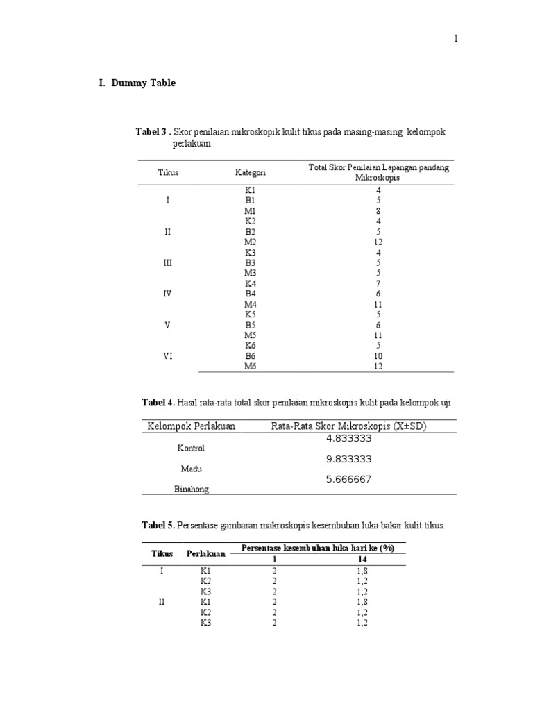 Dummy table for quantitative research picture