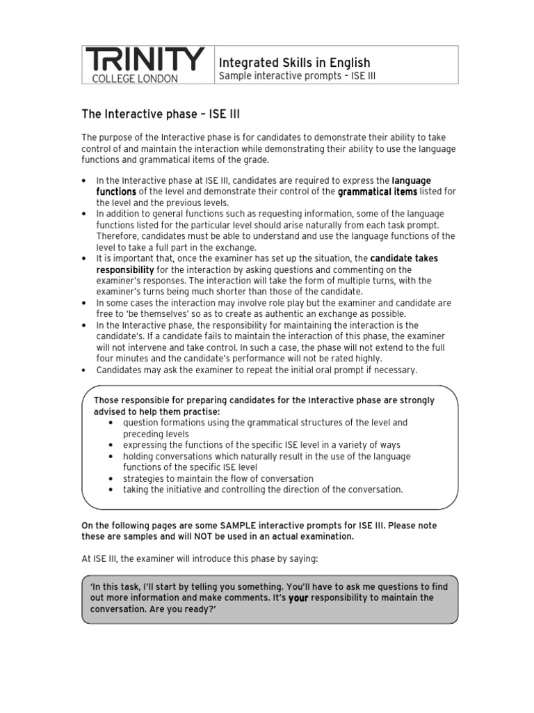 ISE III Sample Interactive Prompts PDF | PDF | Test (Assessment ...