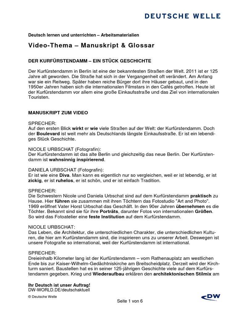 Manuskript Und Glossar Zum Ausdrucken Pdf