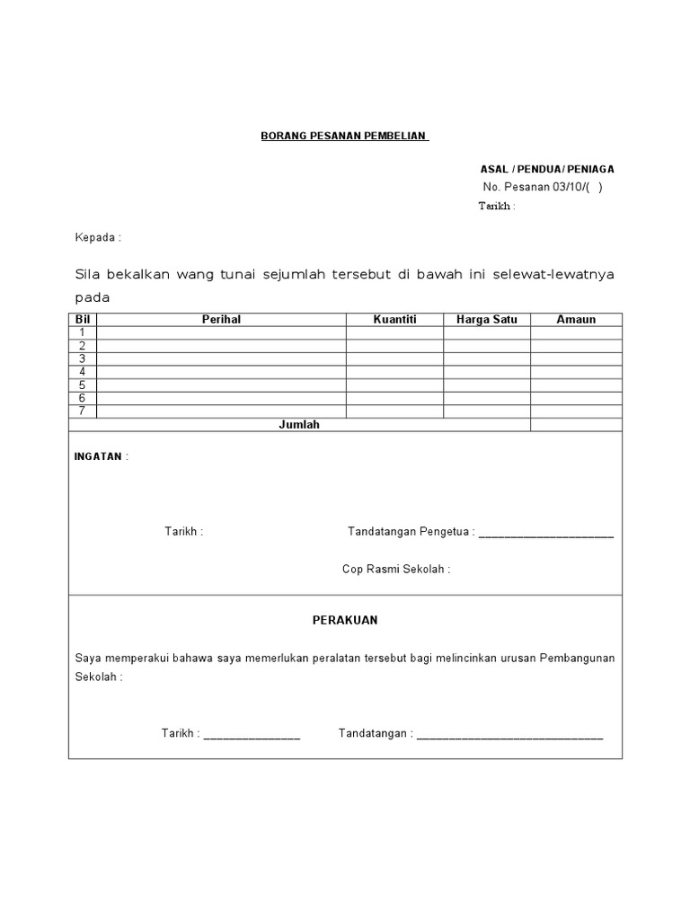 BORANG PESANAN PEMBELIAN
