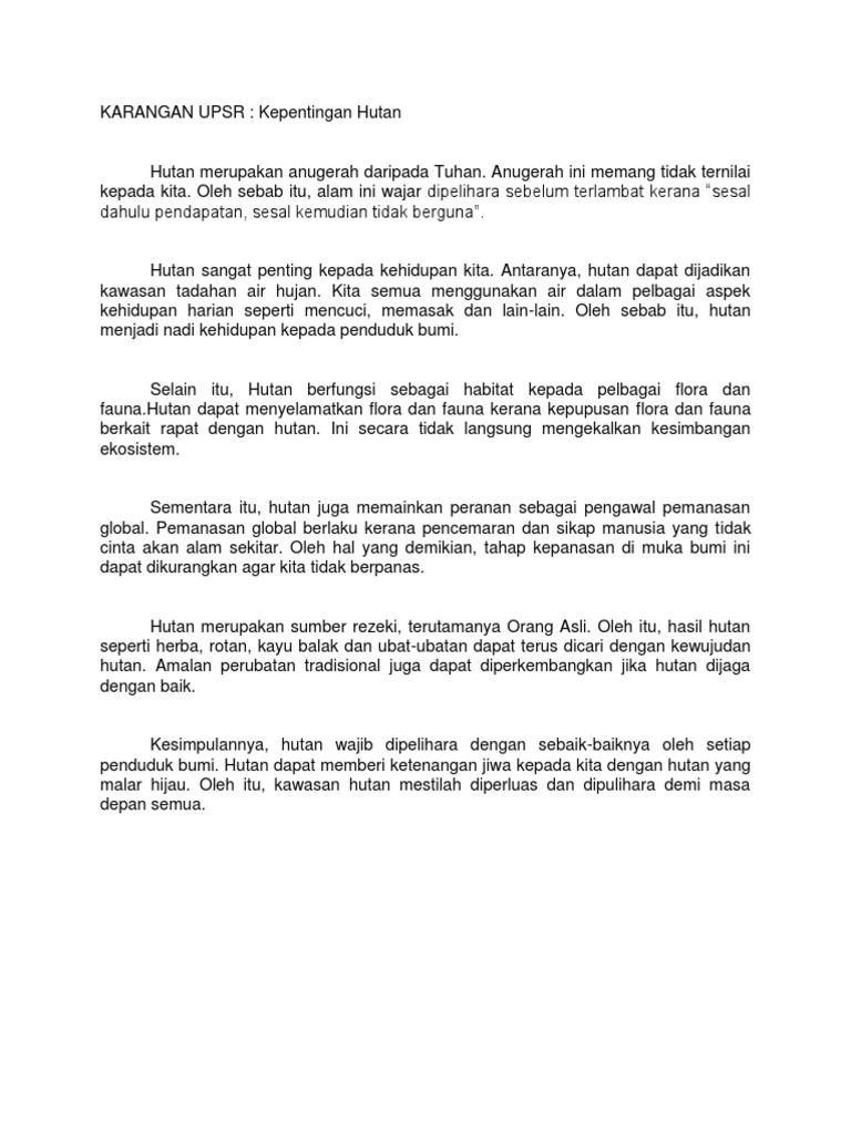 Contoh Karangan Surat Laporan Upsr