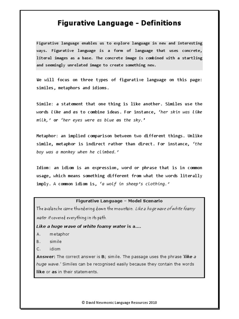 Figurative Language Activity 1 | PDF | Metaphor | Idiom