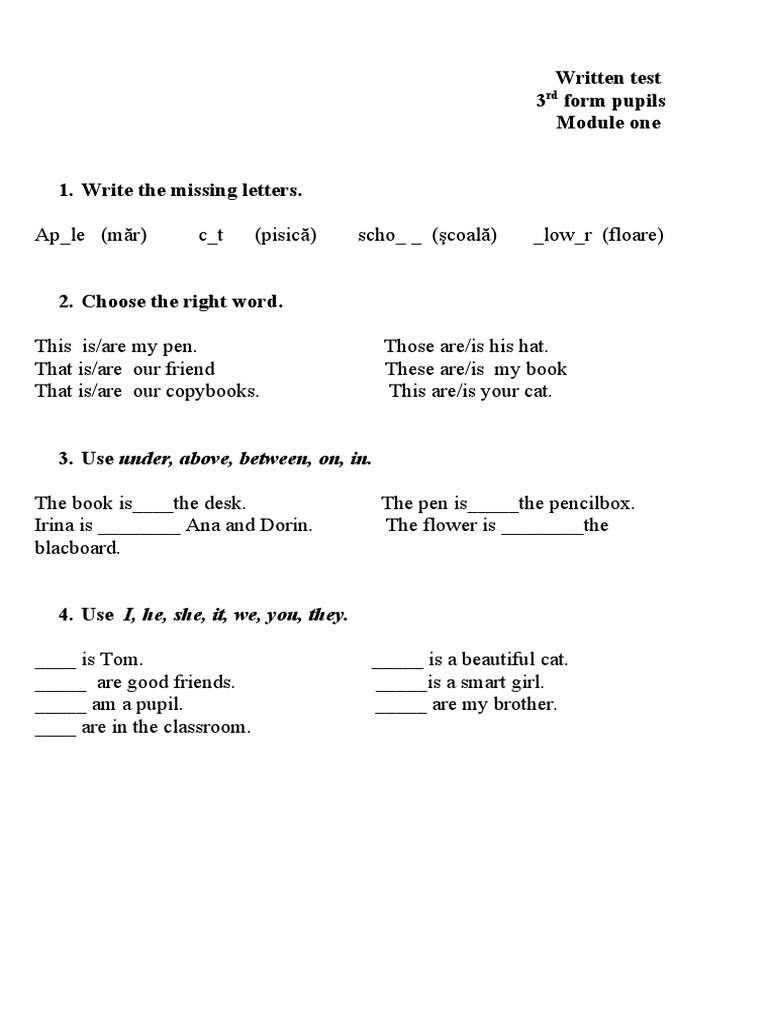 3rd Form Written Test: Module One | PDF