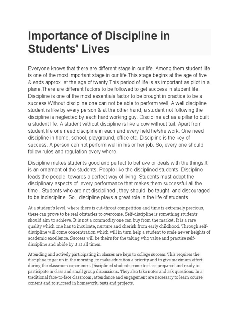 essay on discipline in students life for class 8