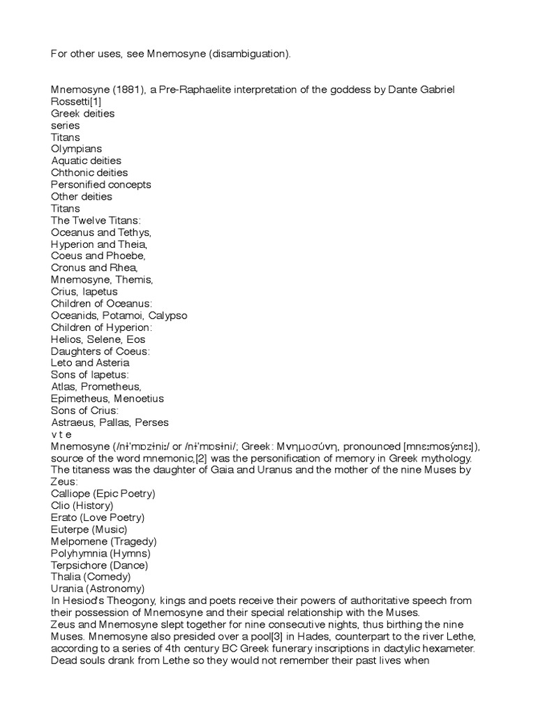 Mnemosyne: Titan Goddess of Memory intelligence overview