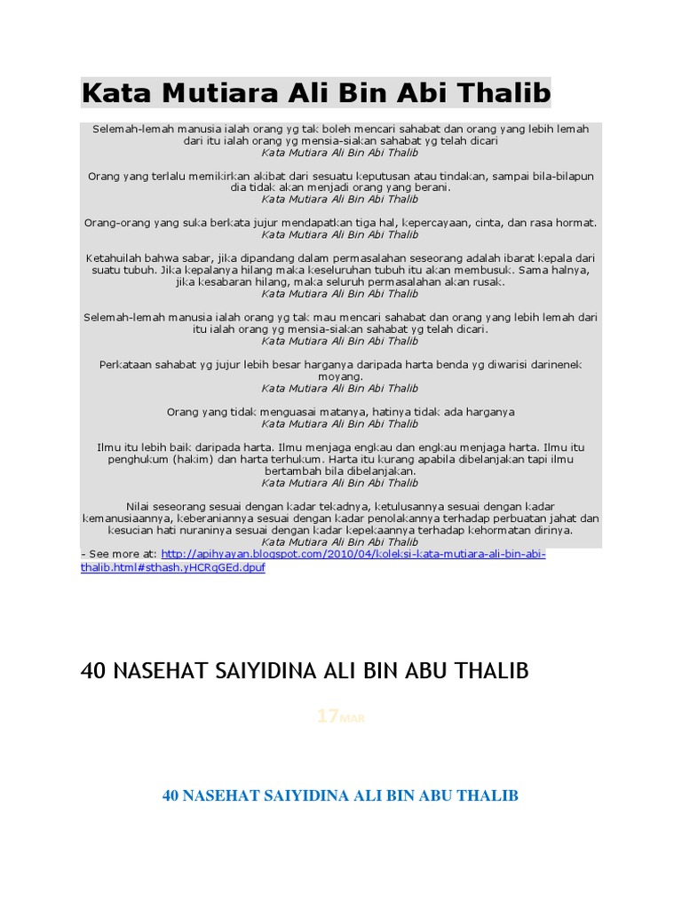 Kata Mutiara Ali Bin Abi Thalib