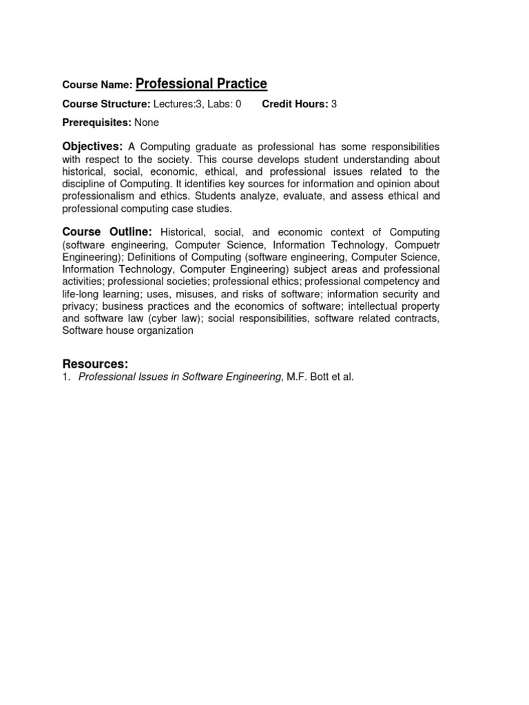 Course Outline Professional Practices | PDF