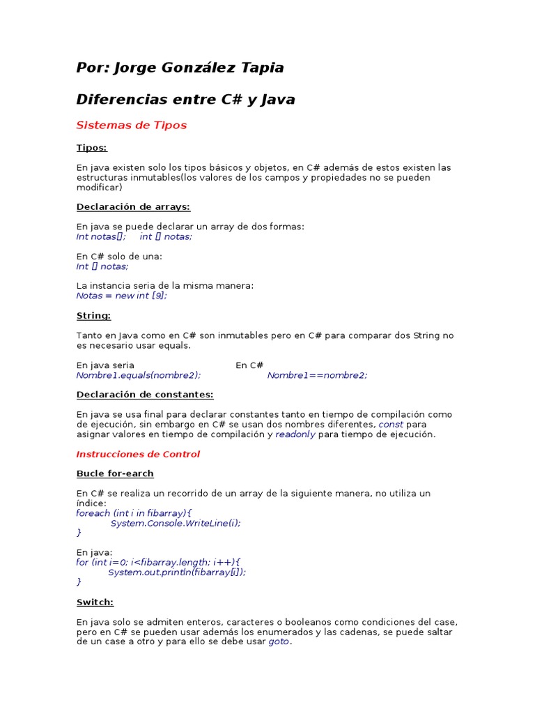 Diferencias Clave entre C# y Java | PDF | C Sharp (lenguaje de ...