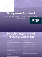 Magazine Content: Double Page Spread Questions and Content's Page Articles