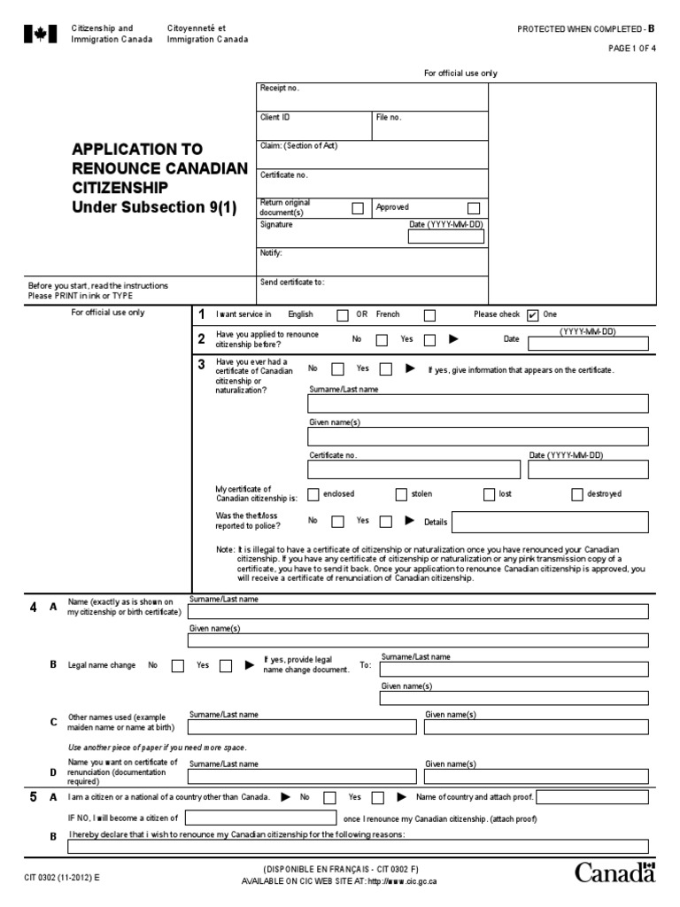 Application to Renounce Citizenship | PDF | Naturalization | Marriage