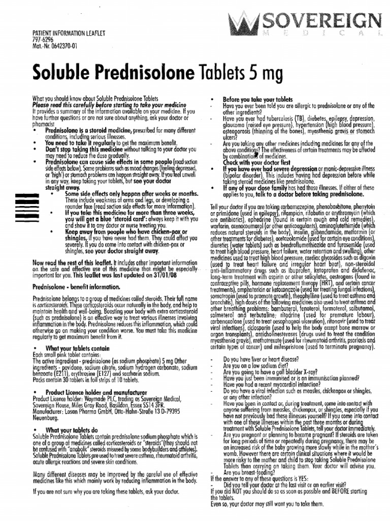 Soluble Prednisolone 5mg Dose (Biochemistry) Chemistry