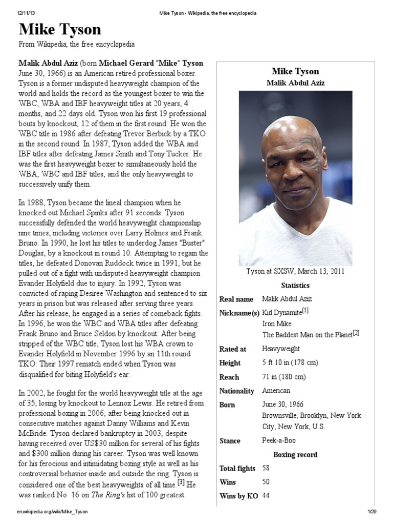 Mike Tyson - Wikipedia, The Free Encyclopedia | PDF | Mike Tyson