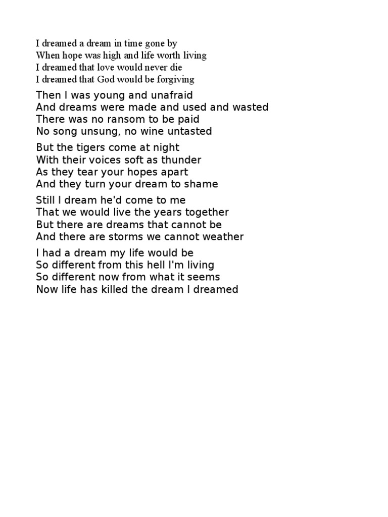 Susan Boyle I Dream A Dream Lyrics