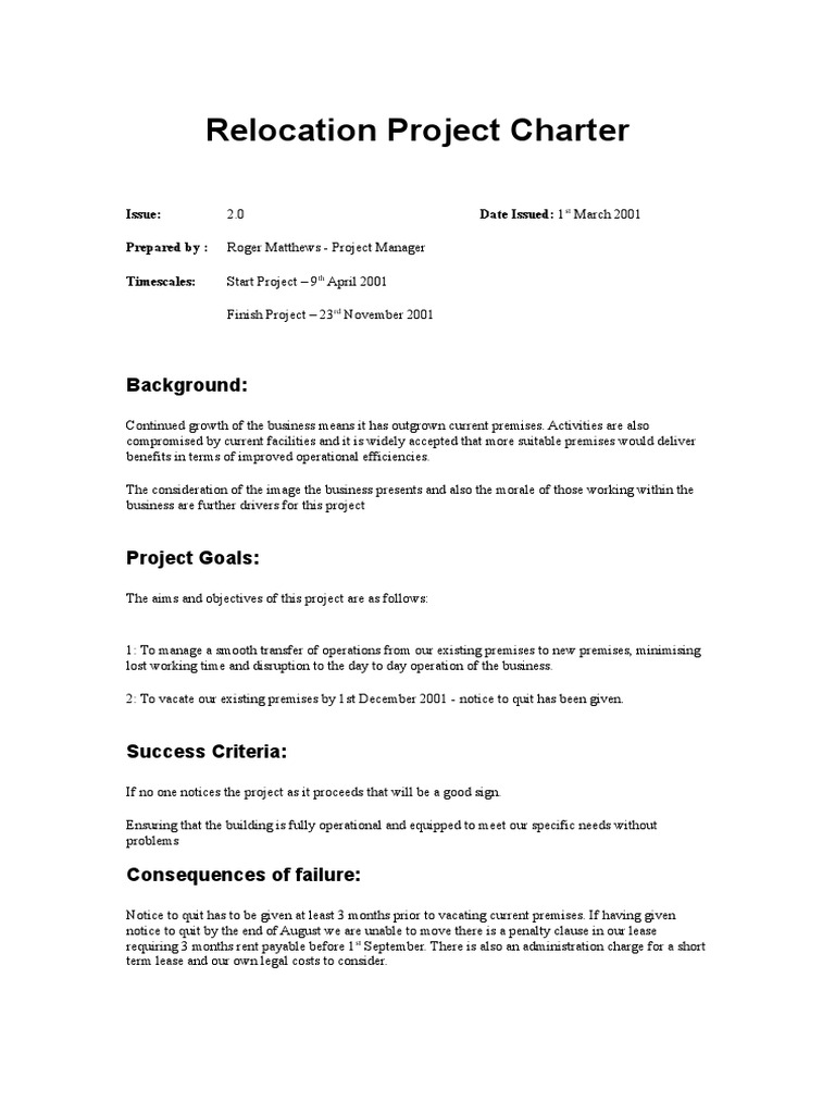 Office Relocation Project Charter | PDF | Business