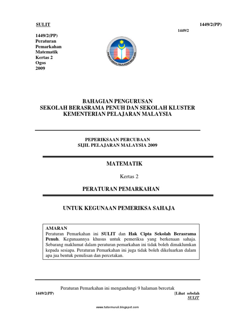 SPB Maths Answer SPM 2009  Sistem Koordinat Kartesius 