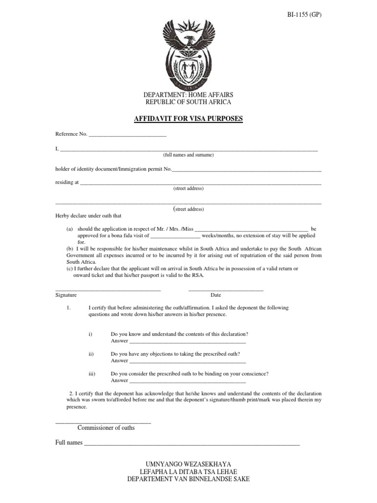 BI-1155 Visa Invitation - Affidavit Travel Visa Affidavit