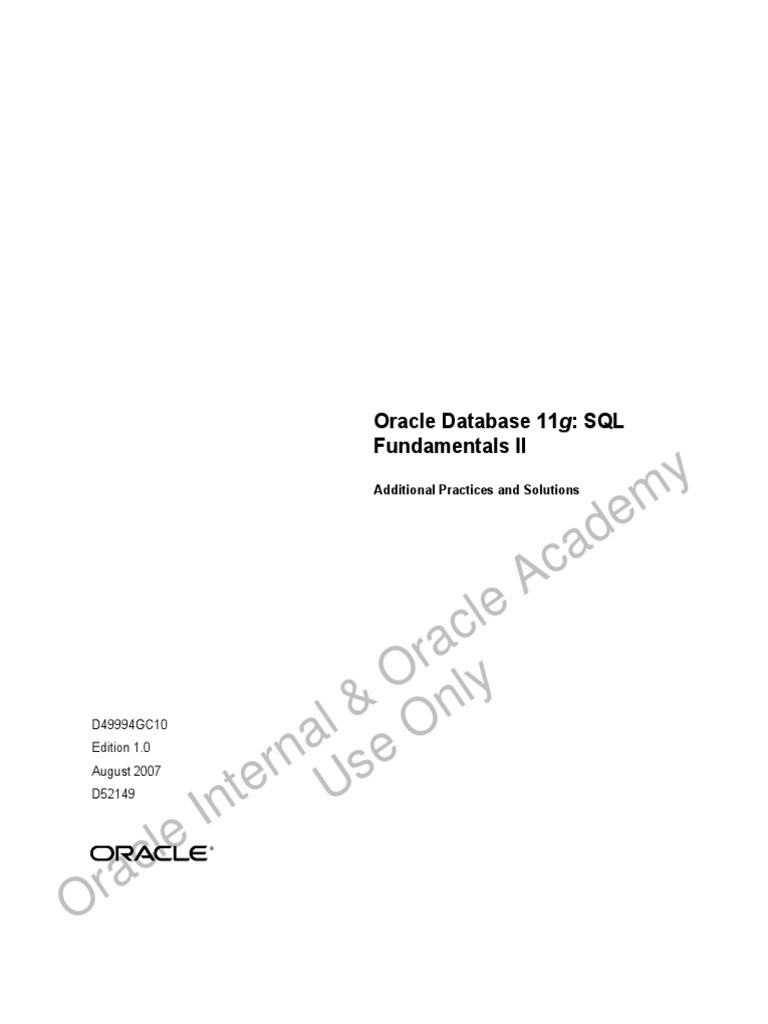 Oracle Database 11g Sql Fundamentals Ii Vol2 Sql Database Index