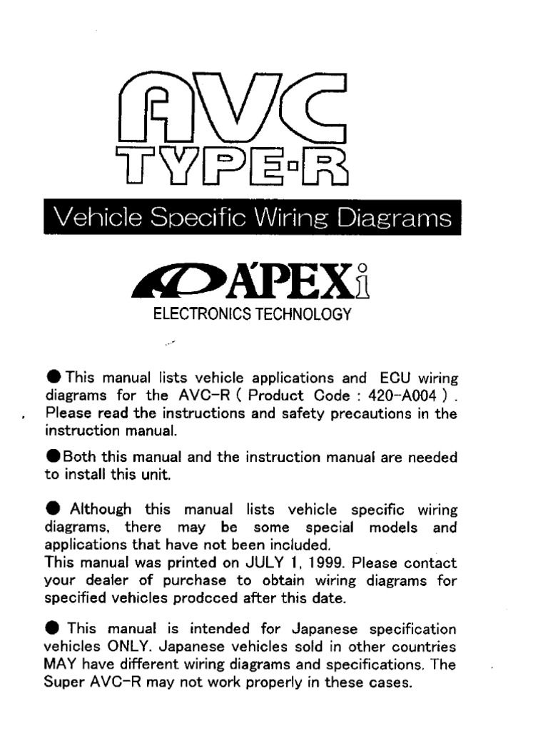 Apexi Installation Instruction Manual AVCR Wiring Diagram PDF