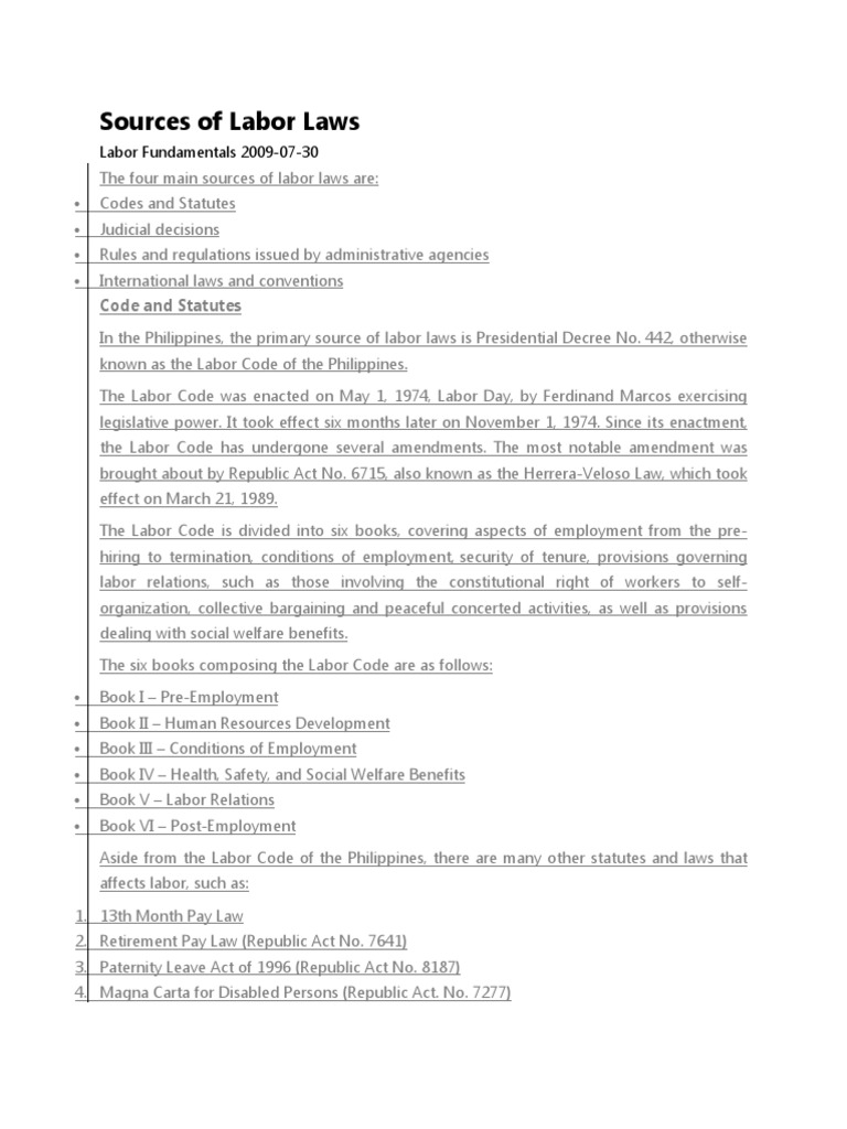 Sources of Labor Laws in the Philippines | PDF | Judiciaries | Labour Law