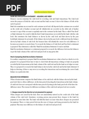 Bank Reconciliation Statement