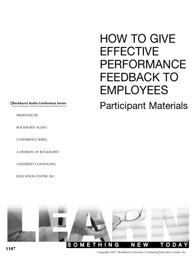 Workbook How To Give Effective Performance Feedback To Employees