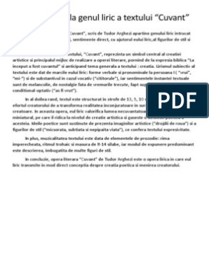 Apartenenta La Genul Liric Cuvant | PDF