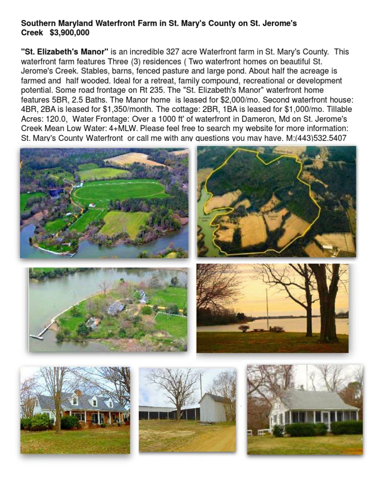 Southern Maryland Waterfront Farm For Sale in St