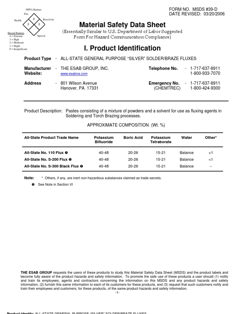 Silver Solder MSDS PDF Welding Construction